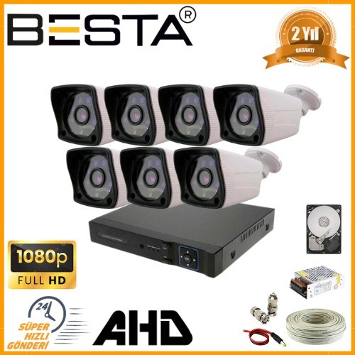 2MP 1080P 7 Dış Mekan Kameralı AHD Güvenlik Seti