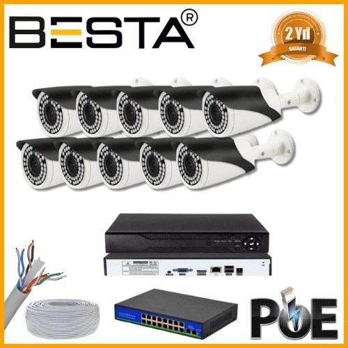 5 MP 1440P 10 Kameralı IP POE Güvenlik Seti