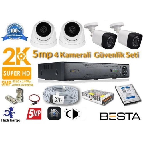 5MP 4 Kameralı AHD Güvenlik Seti
