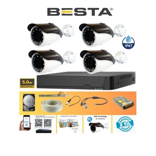 Gerçek 5 Mp Metal Kasa 4 Kameralı Ahd Güvenlik Seti 250 GB HDD Dahil