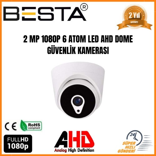 2 MP 1080P 6 ATOM LED AHD Dome Güvenlik Kamerası