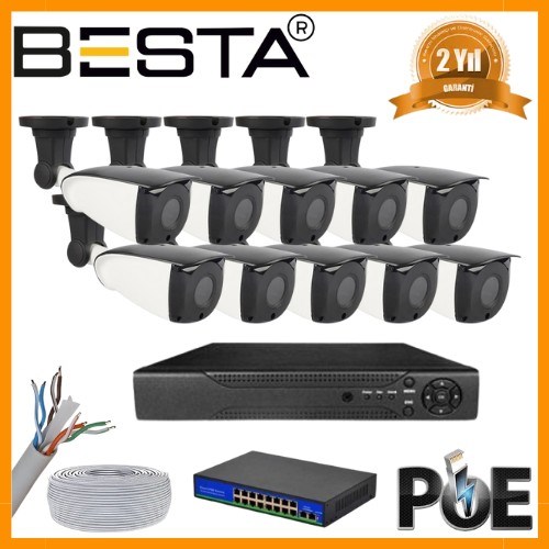 5 MP 1440P 10 DIŞ MEKAN KAMERALI IP POE Güvenlik Seti