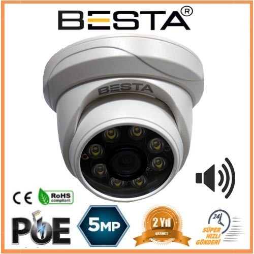 5 MP IP POE Dahili Mikrofonlu Dome Güvenlik Kamerası KD-5250