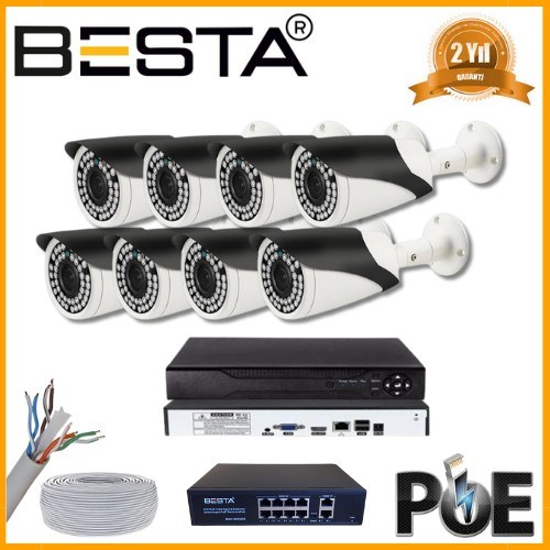 5 MP 1440P 8 Kameralı IP POE Güvenlik Seti