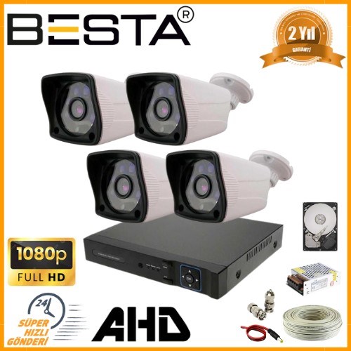 2 MP 1080P 4 Dış Mekan Kameralı AHD Güvenlik Seti
