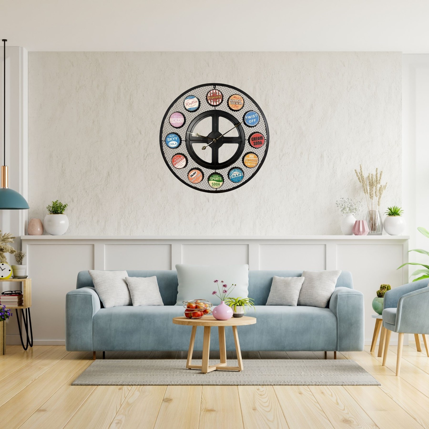 Retro İçecek Temalı Dekoratif 68 Cm Duvar Saati