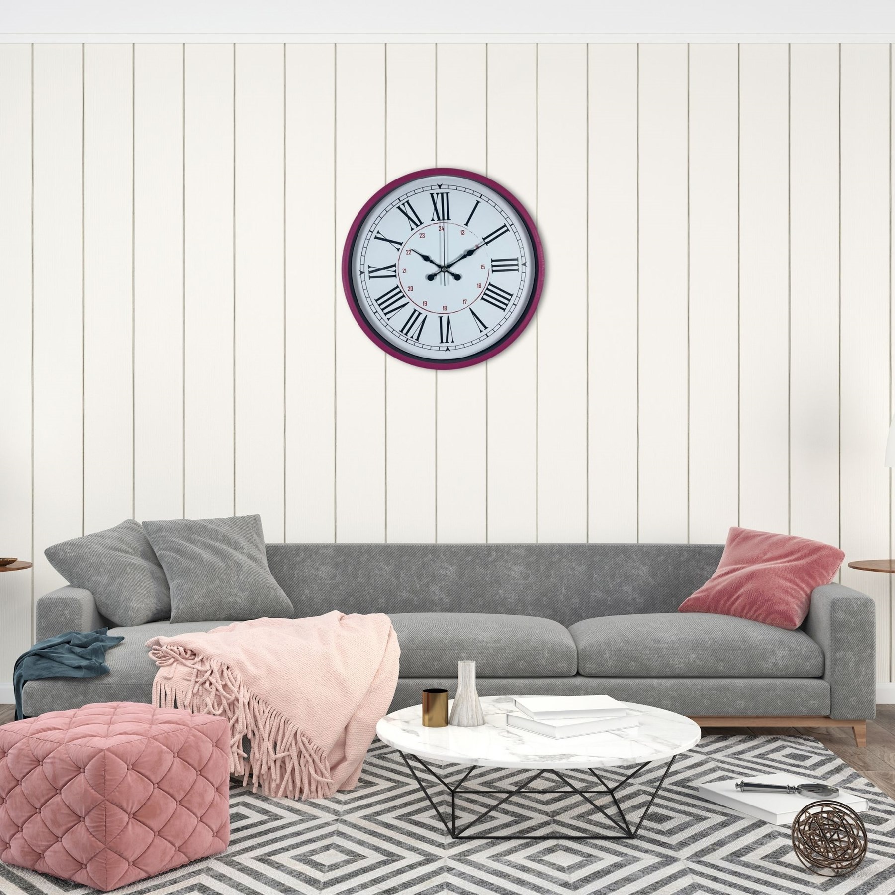 Pembe 36 Cm Dekoratif Duvar Saati