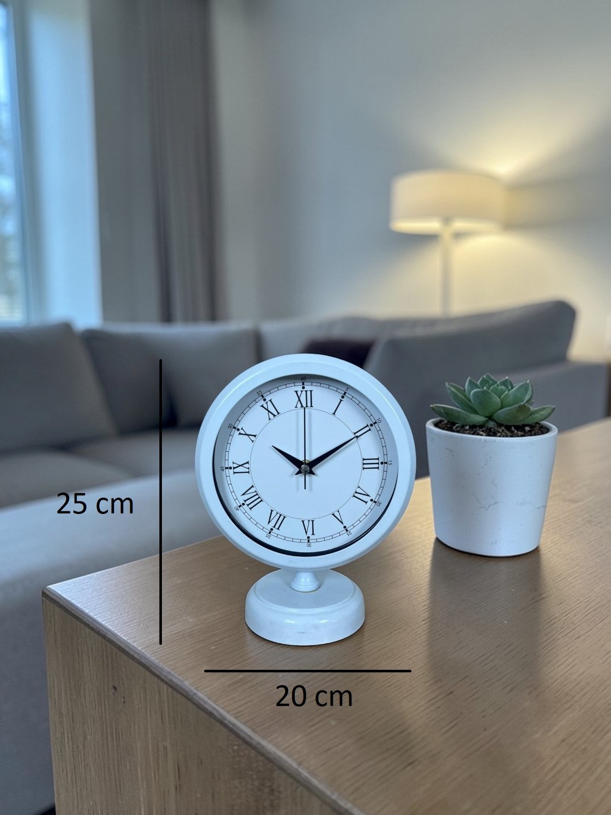 White Pure Roman 25 x 20 Cm Metal Masa Saati — Platin duvar saatleri san.tic.ltd.şti. — görsel 4