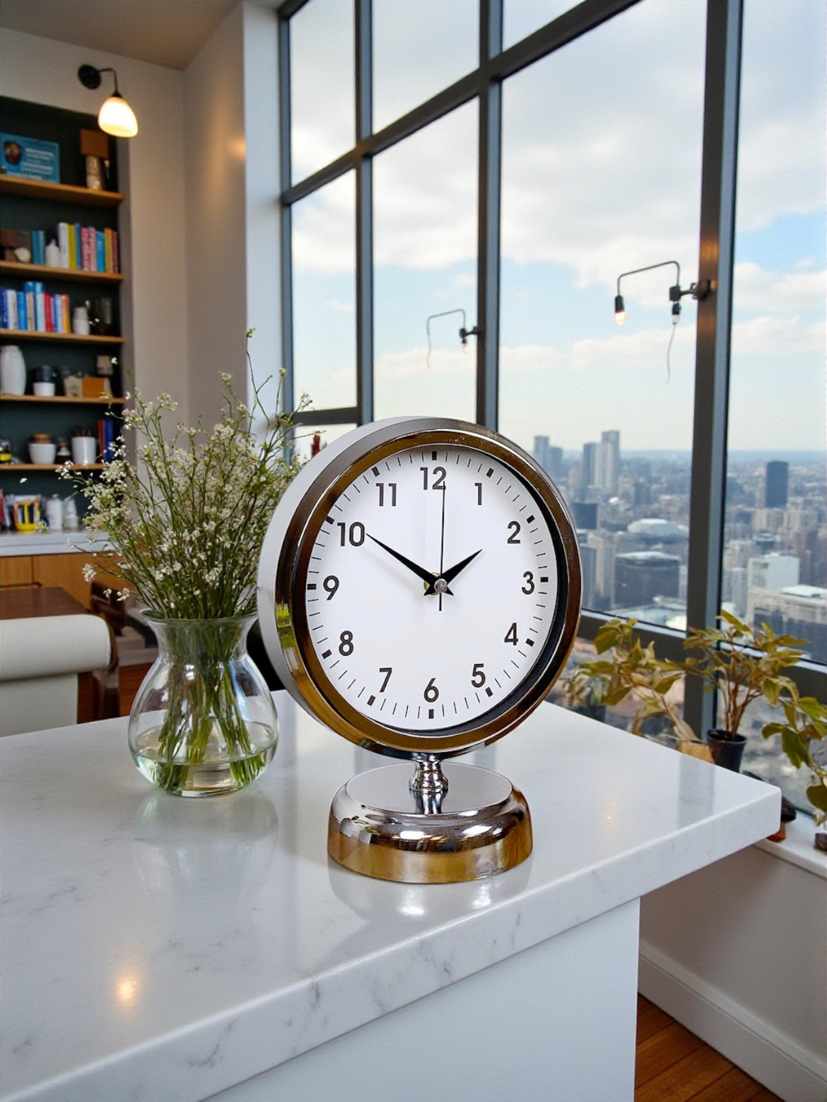 Noble Time 25 x 20 Cm Metal Krom Masa Saati — Platin duvar saatleri san.tic.ltd.şti. — görsel 2