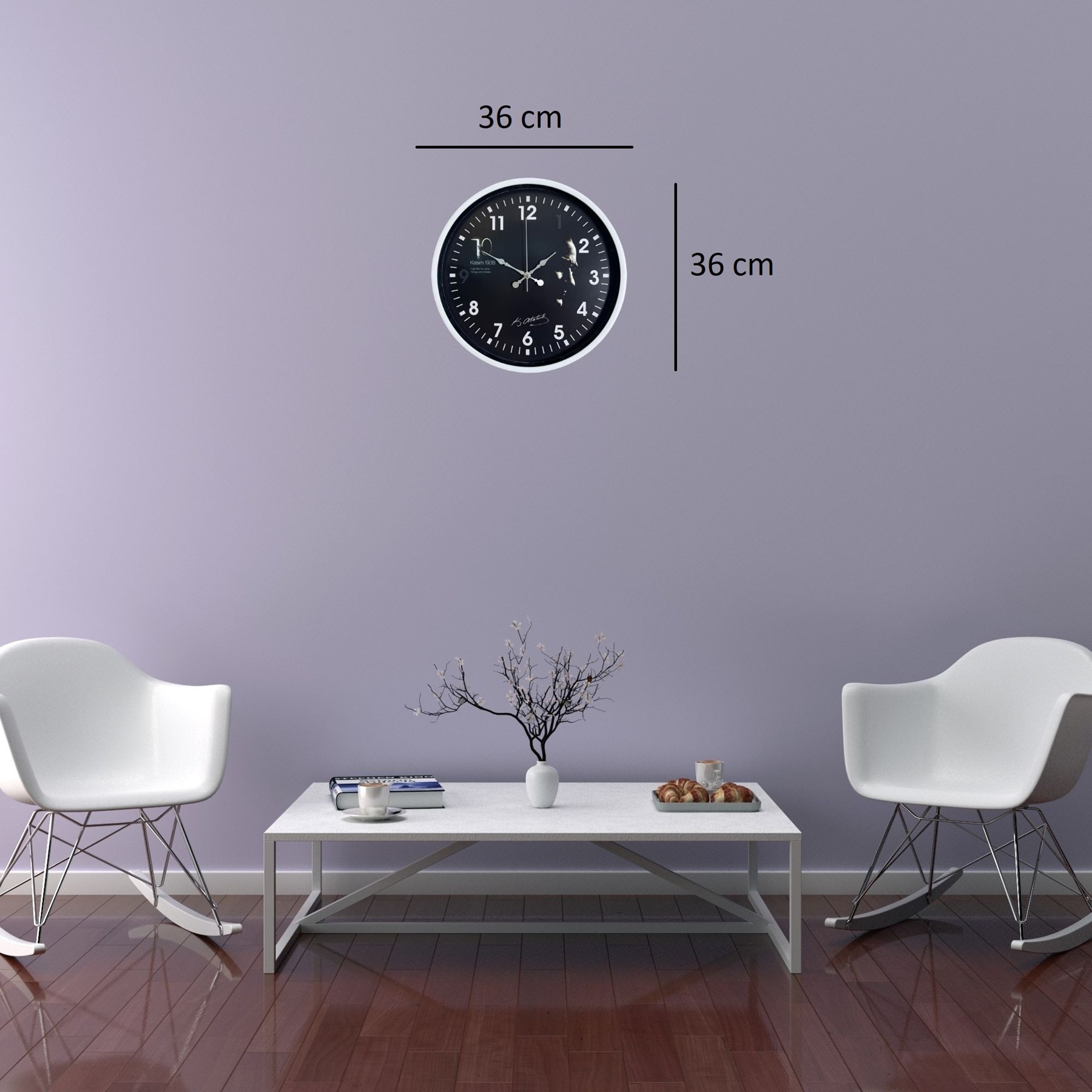 Beyaz 36 Cm Atatürk Modern Tasarım Duvar Saati — Platin duvar saatleri san.tic.ltd.şti. — görsel 4