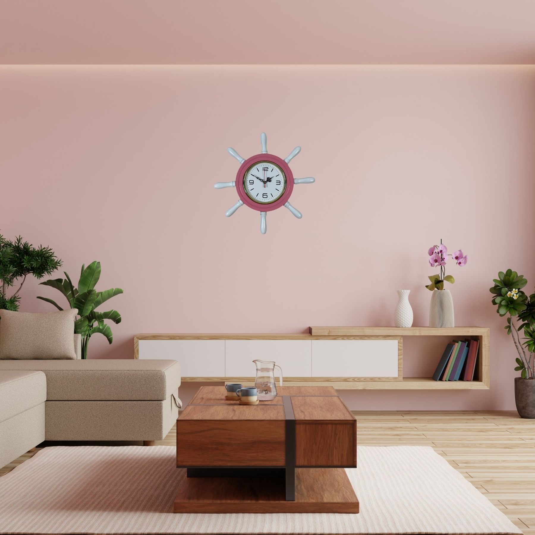 Pembe Kavelalı Dümen Duvar Saati