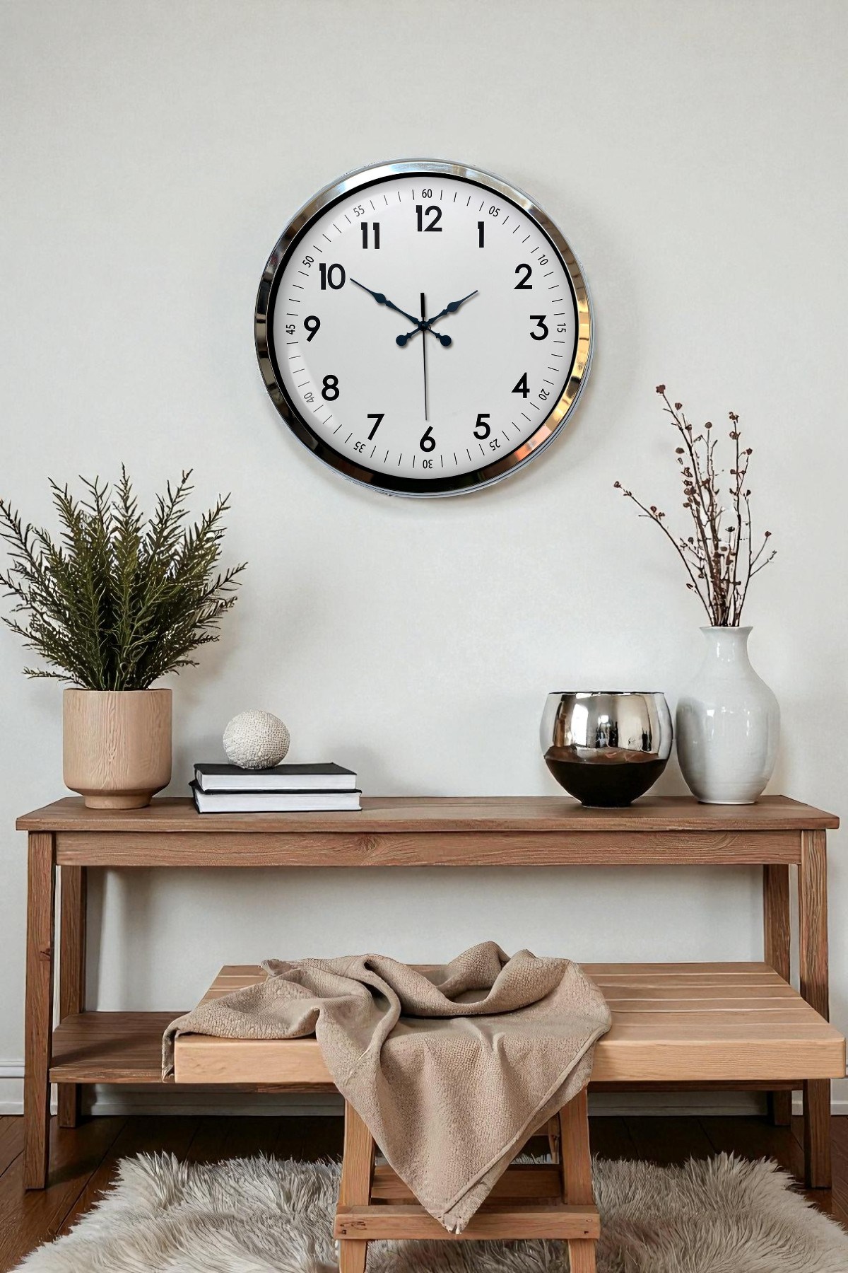 Modern Klasik 40 Cm Krom Metal Duvar Saati