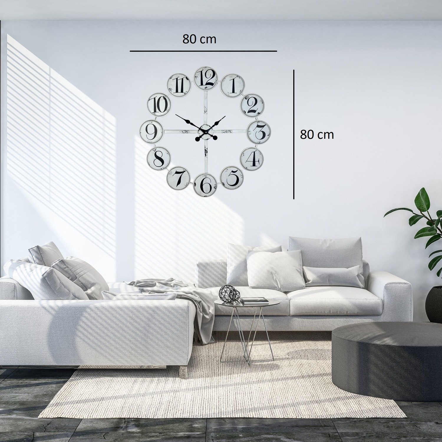 Rustik Beyaz 80 Cm Metal Duvar Saati — Platin duvar saatleri san.tic.ltd.şti. — görsel 5