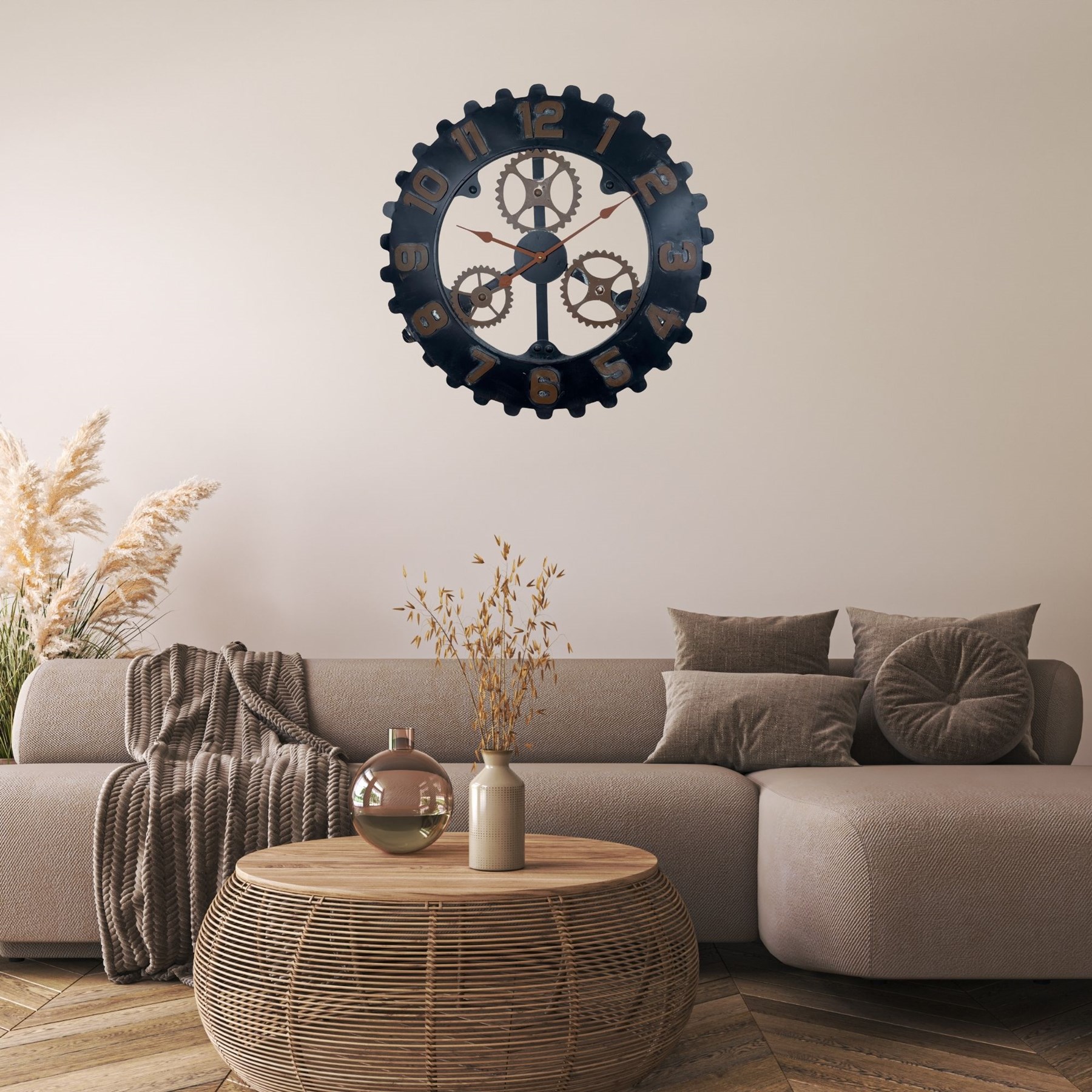 Rustik Metal 68 cm Dekoratif Duvar Saati