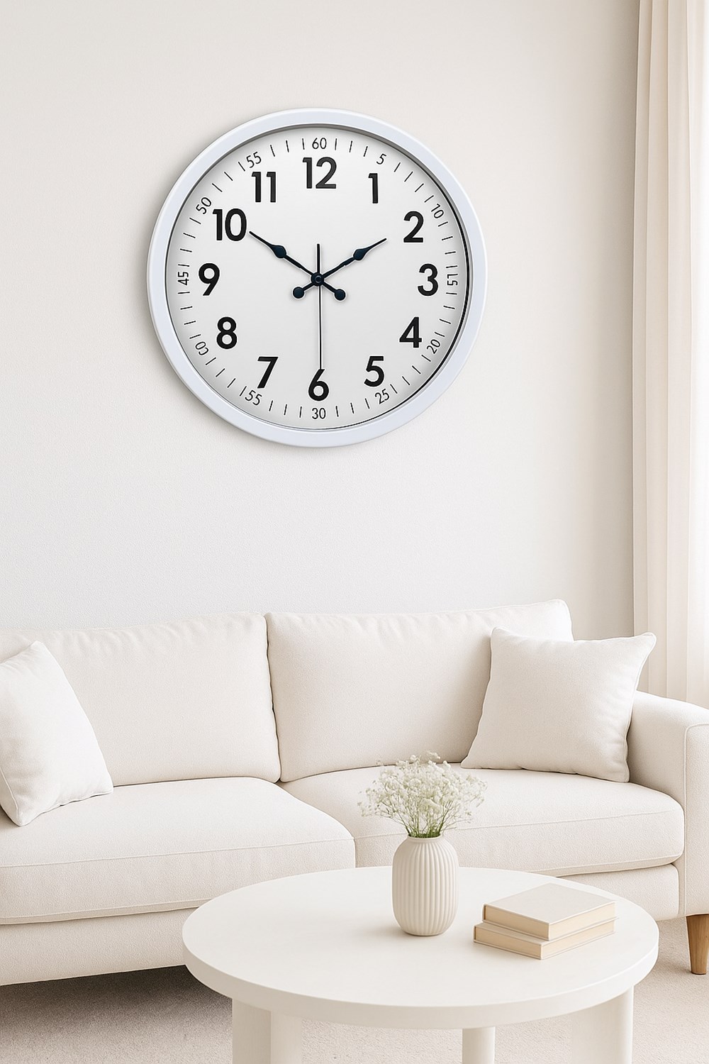 Beyaz Dekoratif Stil 52 Cm Metal Duvar Saati