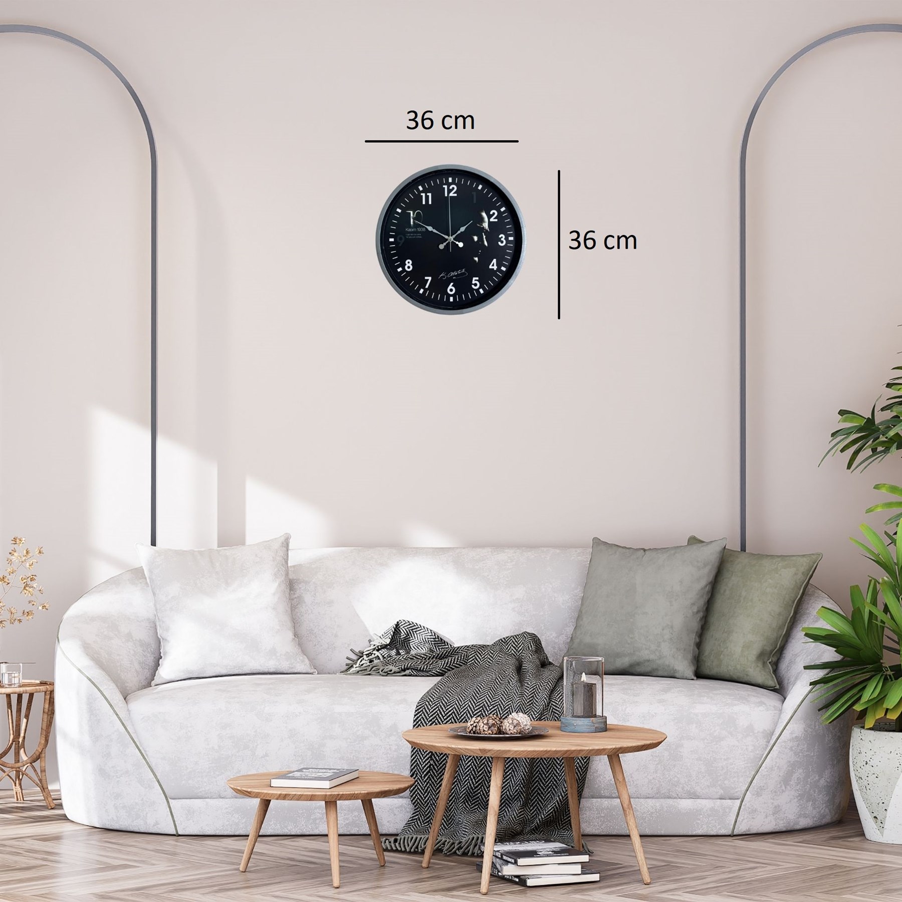 Gri 36 Cm Cumhuriyet Koleksiyonu Atatürk Duvar Saati — Platin duvar saatleri san.tic.ltd.şti. — görsel 4