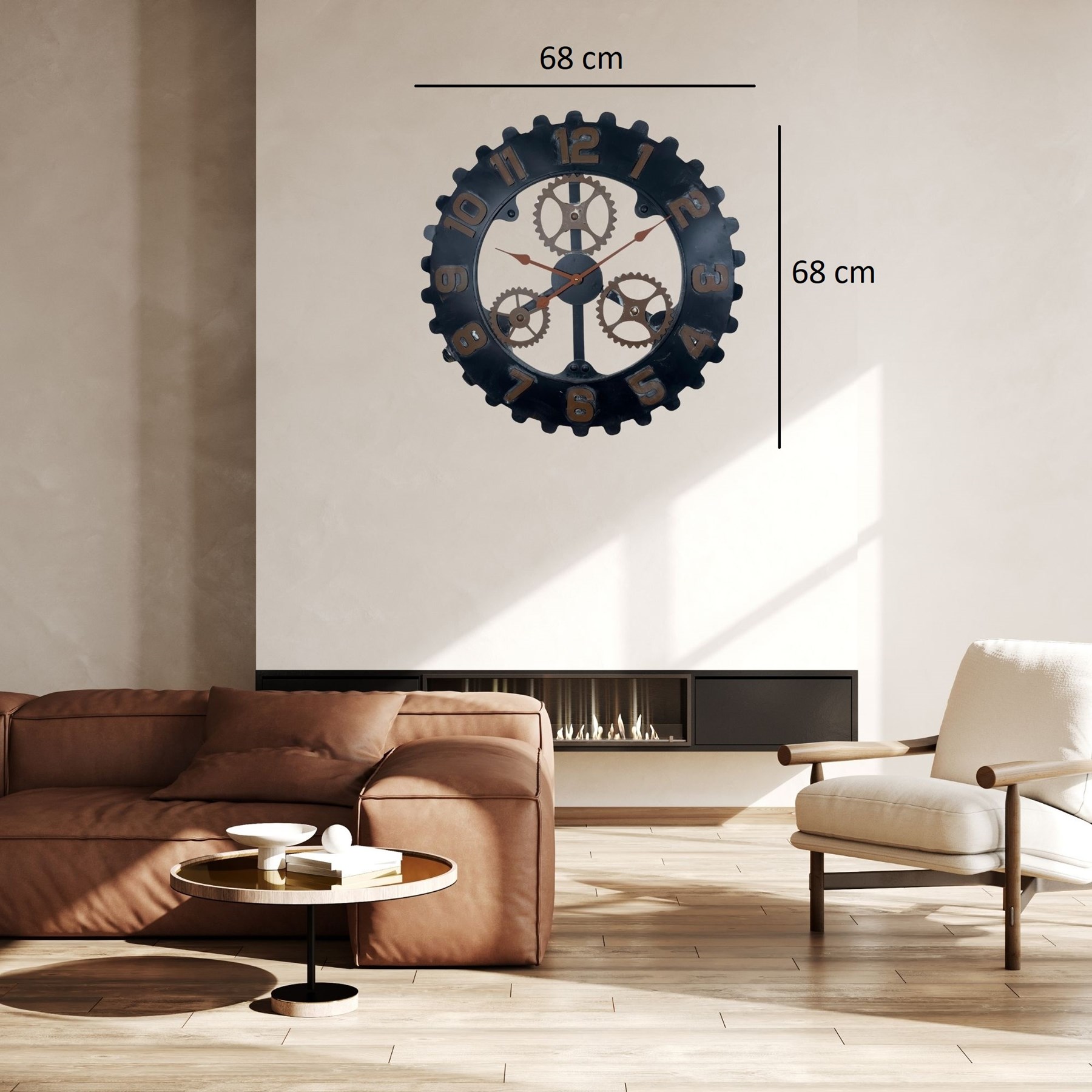 Rustik Metal 68 cm Dekoratif Duvar Saati — Platin duvar saatleri san.tic.ltd.şti. — görsel 2