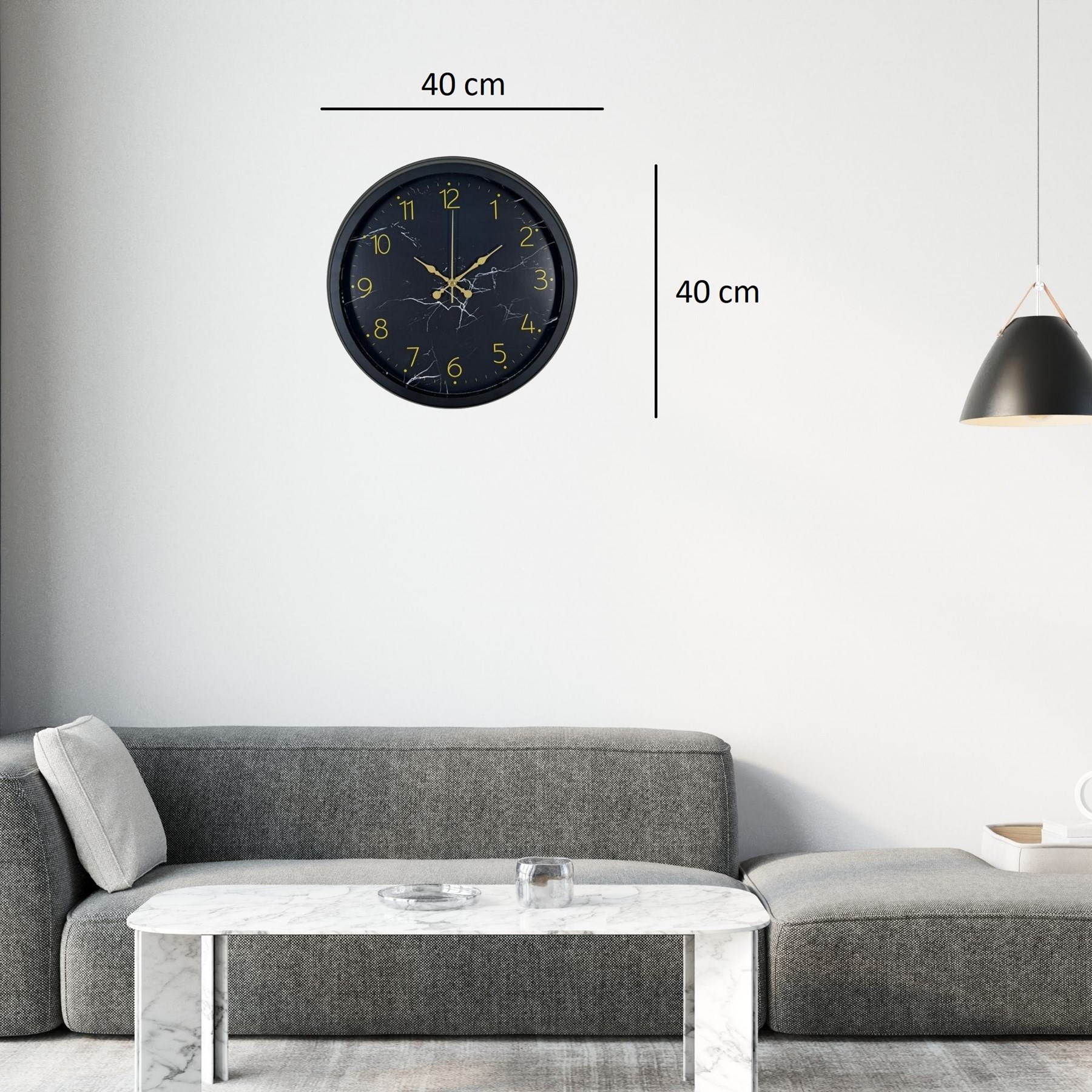 Siyah 40 Cm Mermer Desenli Metal Duvar Saati — Platin duvar saatleri san.tic.ltd.şti. — görsel 3