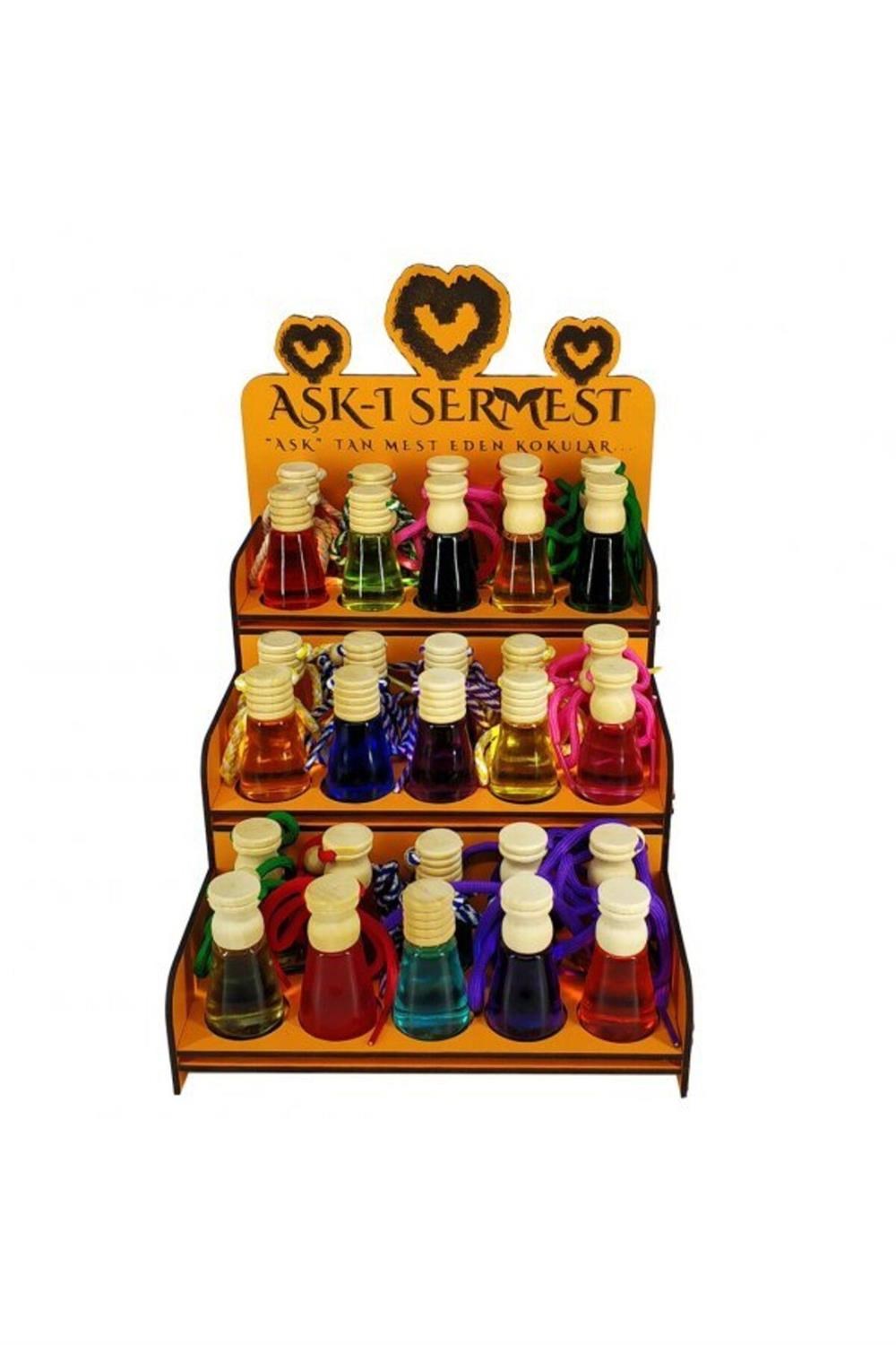 Turuncu Ahşap Standlı 30 Adet 12  ml Fresia & Magnolia Araç Parfümü Oto Araba Kokusu