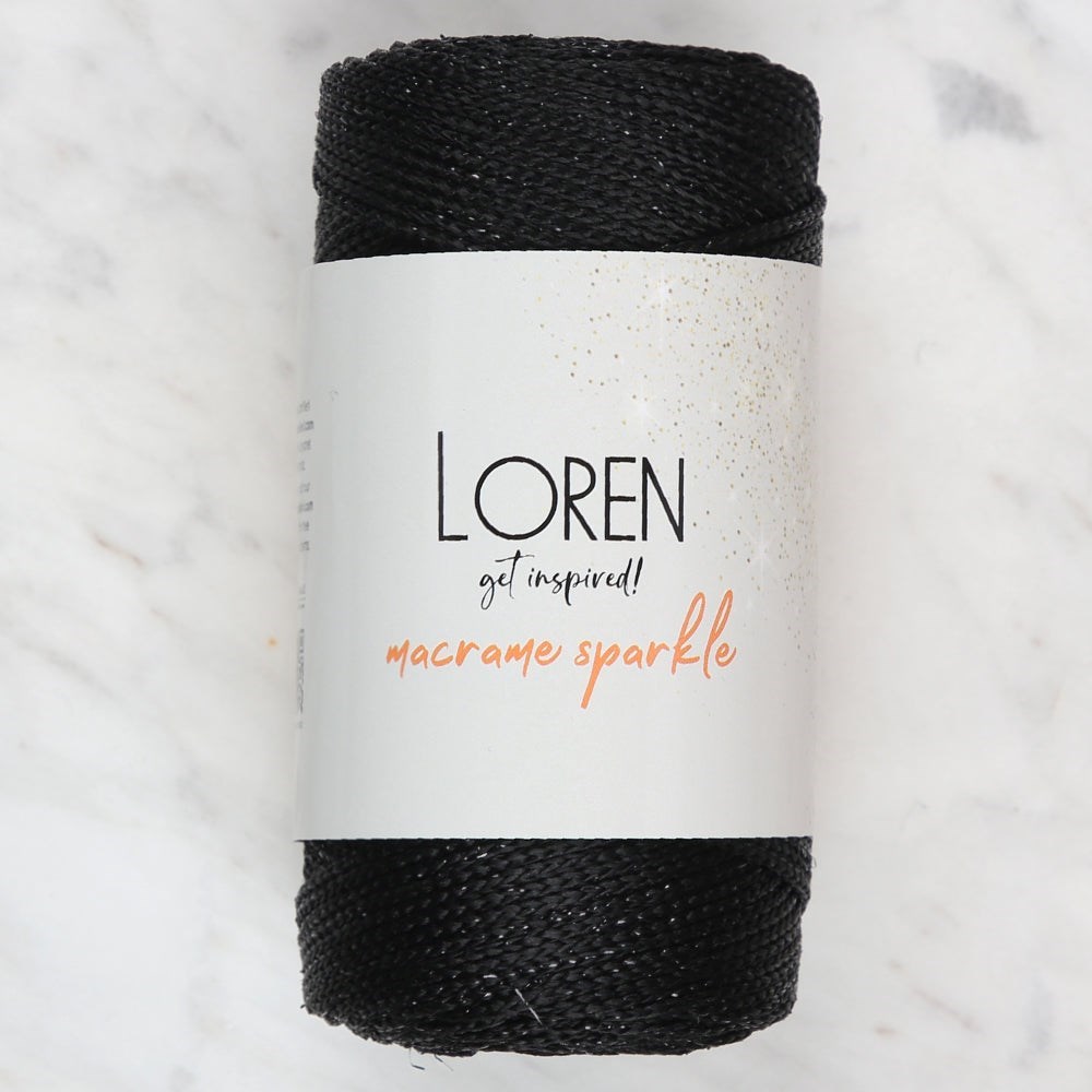 Loren Macrame Sparkle Simli Siyah El Örgü İpi - RM
