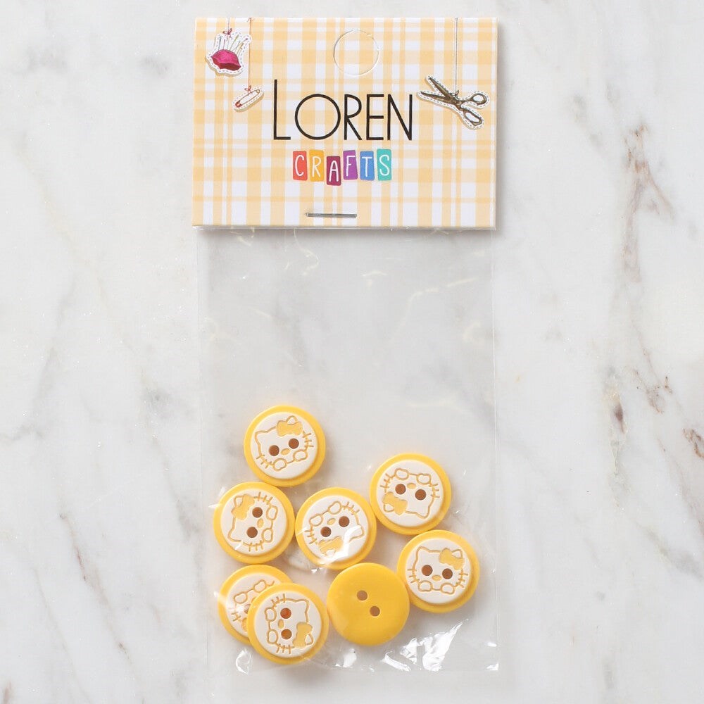 Loren Crafts 8 li Sarı Kedi Düğme - 590