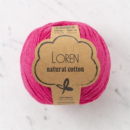 Loren Natural Cotton Fuşya El Örgü İpi - R095 - 33909