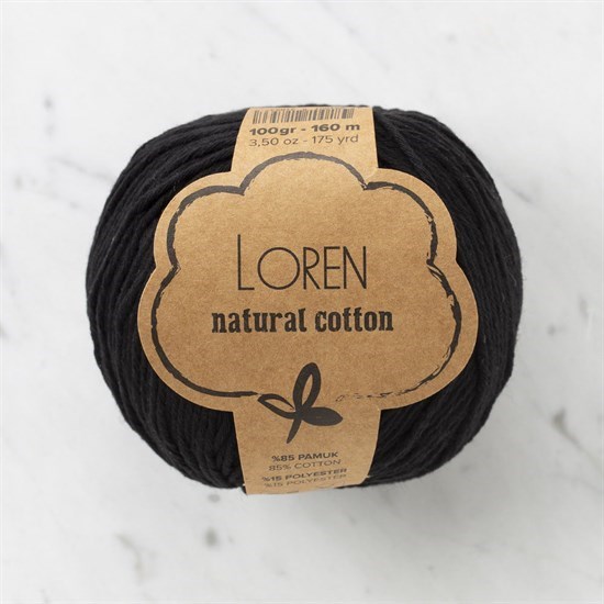 Loren Natural Cotton Siyah El Örgü İpi - R004 - 33908