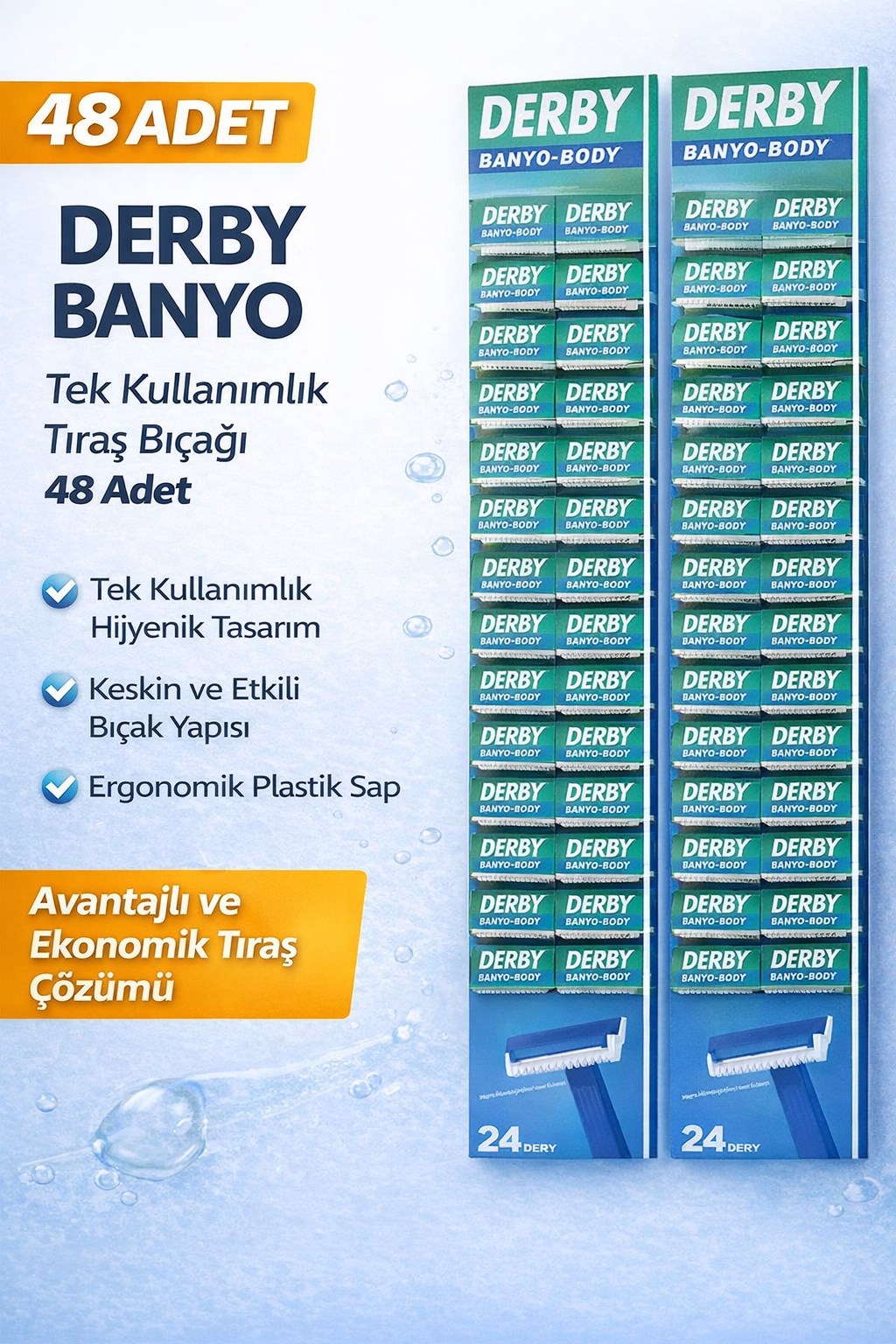 Derby Banyo Tek Kullanımlık Tıraş Bıçağı 48 Adet Avantajlı Ekonomik Paket Plastik Saplı Tıraş Jileti