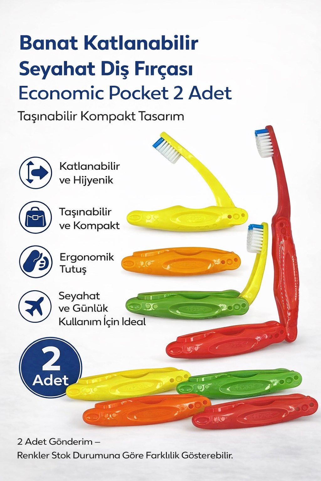 Banat Katlanabilir Seyahat Diş Fırçası Economic Pocket 2 Adet Taşınabilir Kompakt Tasarım