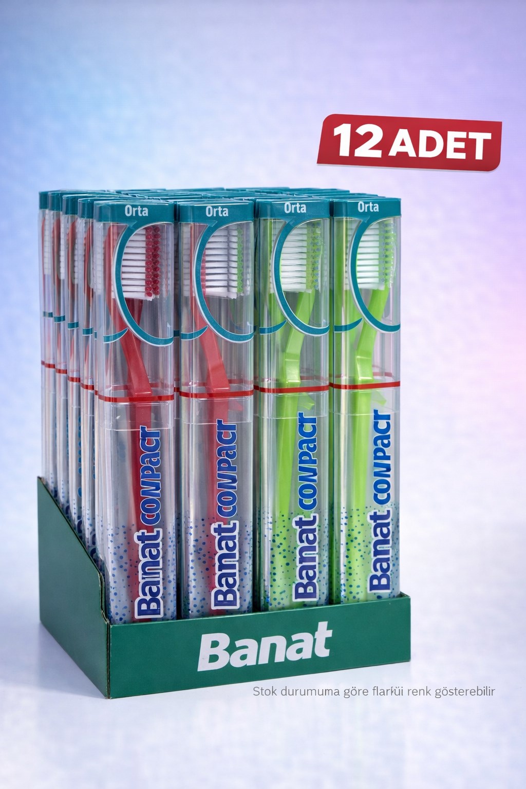 Banat Compact Kutulu Diş Fırçası 12 Adet Orta Sert Standlı Ekonomik Paket