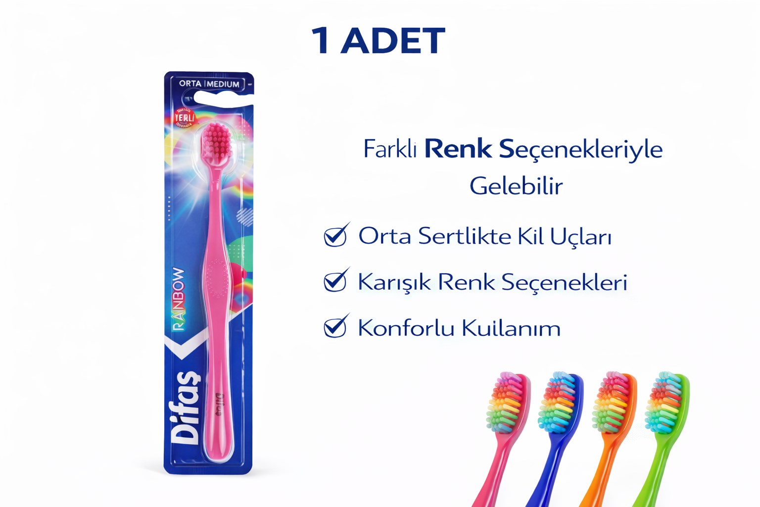 Difas Rainbow Orta Sert Diş Fırçası Medium 1ADET