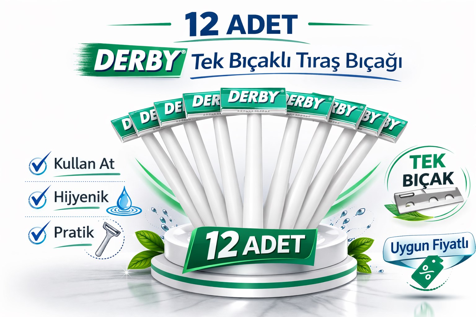 Derby Tek Bıçaklı Tıraş Bıçağı Avantajlı Paket Seçenekleri 12 ADET