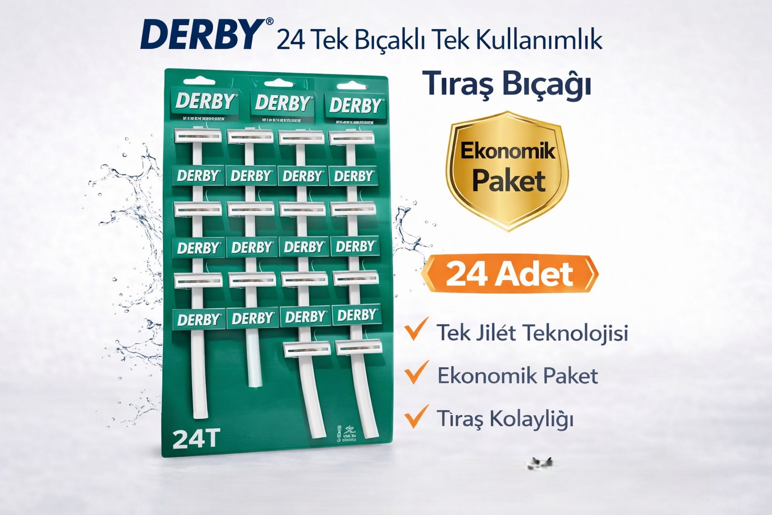 Derby Tek Bıçaklı Tıraş Bıçağı Avantajlı Paket Seçenekleri 24 ADET