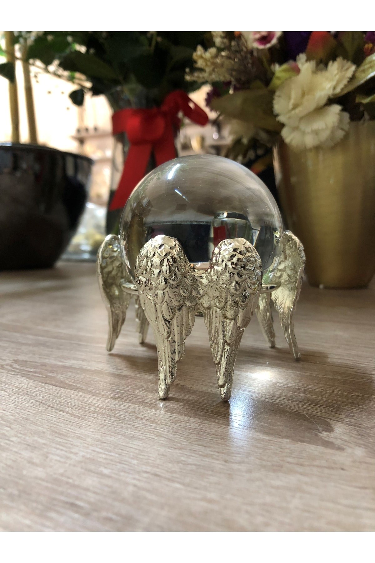 Melek Kanatlı Cam Top-gümüş