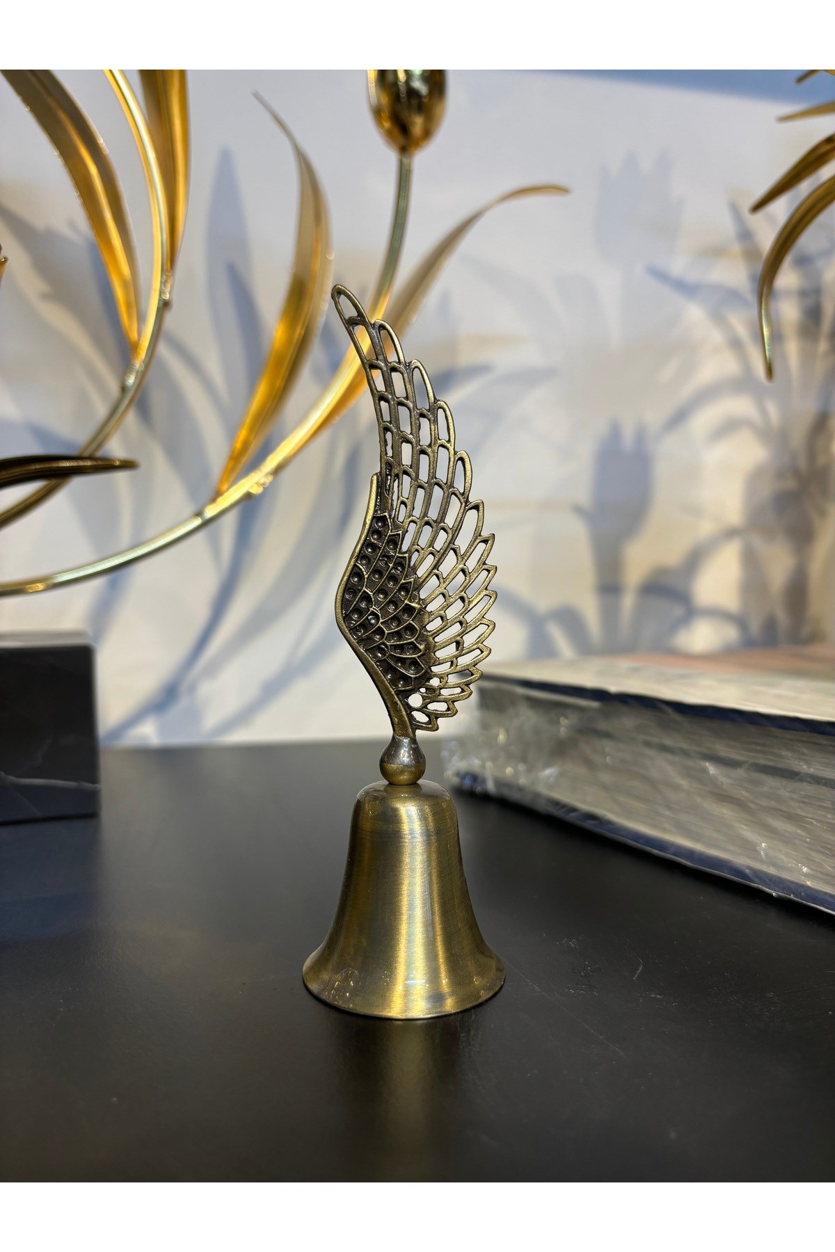 Pirinç Döküm Uzun Melek Kanatlı Metal Çan Mum Söndürücü-Antik (Eskitme Bronz)