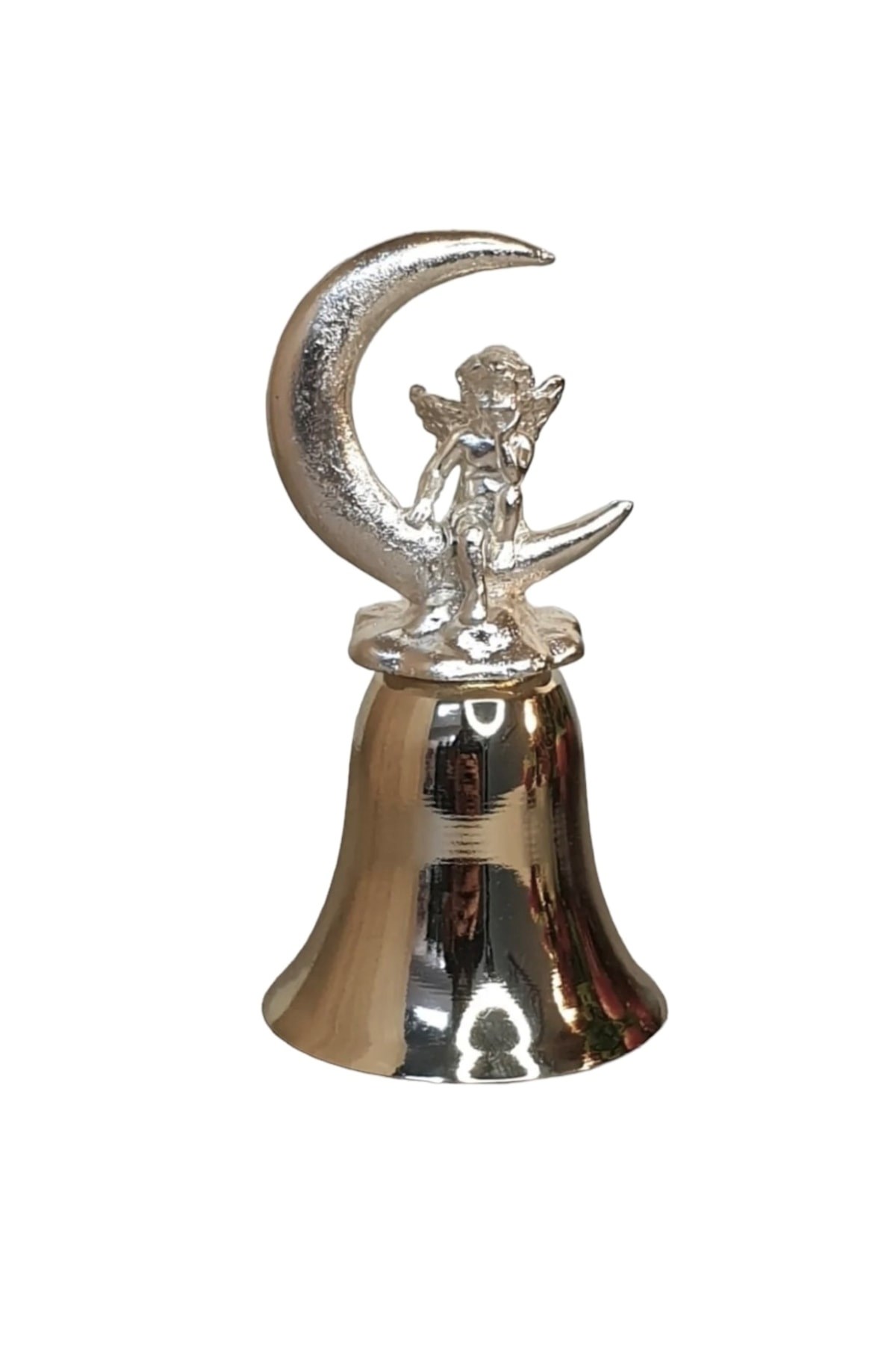 Ayda Oturan Melek Tepelikli Metal Mum Söndürücü Dekoratif Çan-gümüş