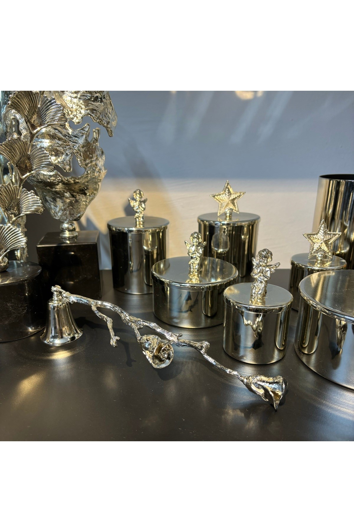 İKİ GÜLLÜ MUM SÖNDÜRÜCÜ-GÜMÜŞ