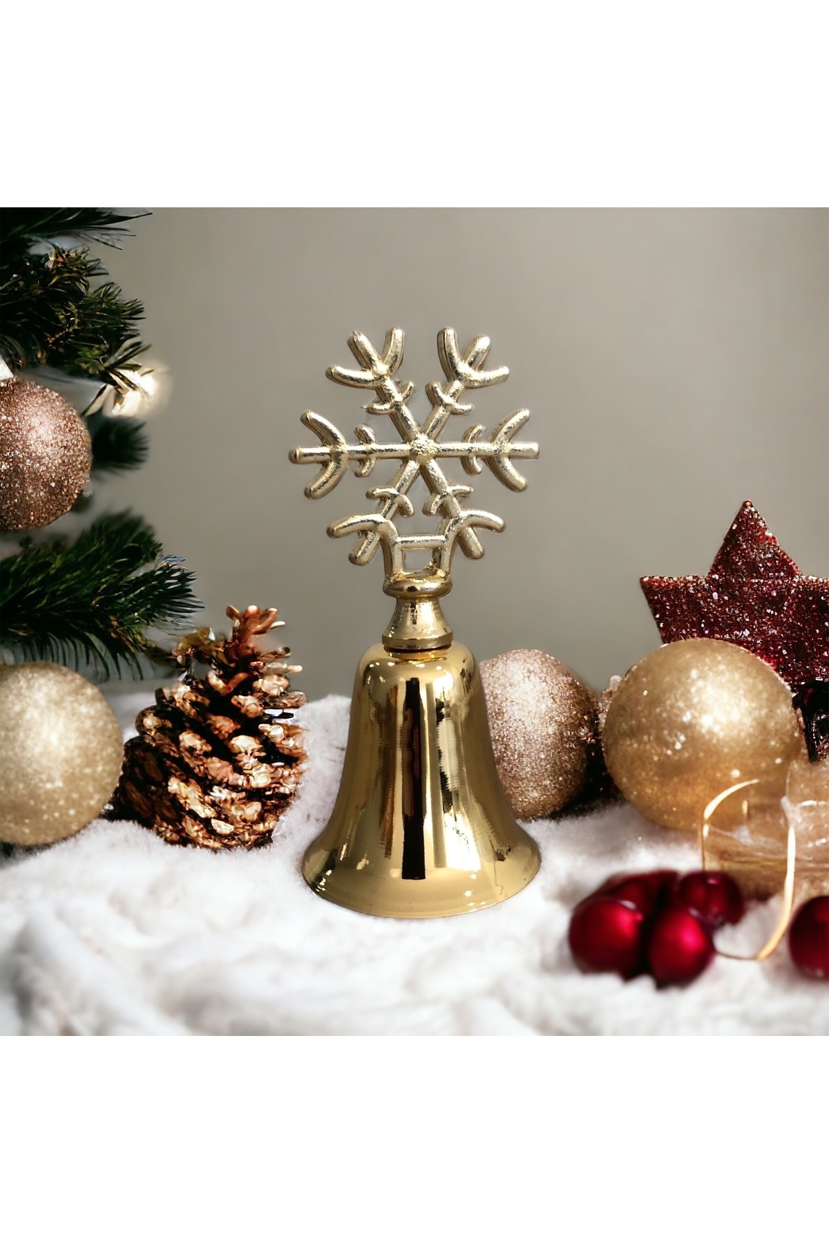 Kar Tanesi Tepelikli Metal Çan Mum Söndürücü-gold