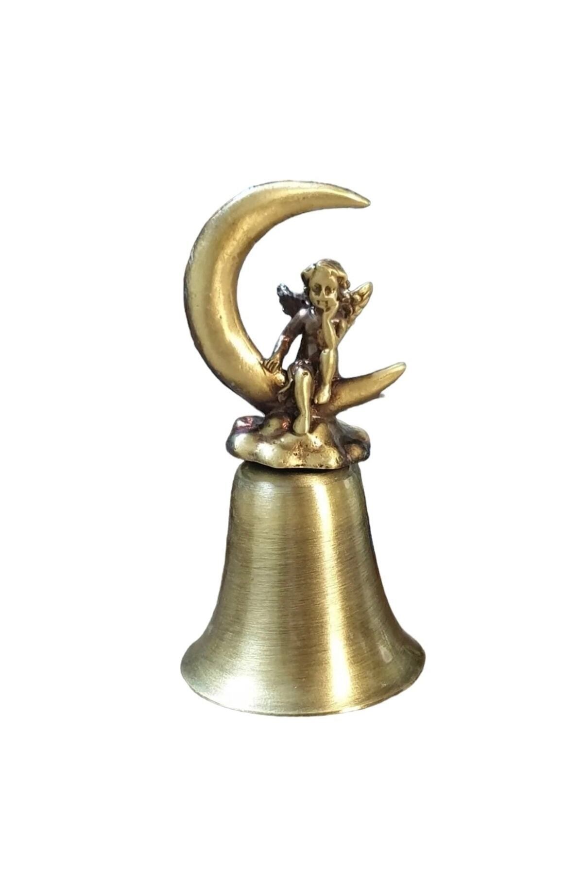 Ayda Oturan Melek Tepelikli Metal Mum Söndürücü Dekoratif Çan Eskitme