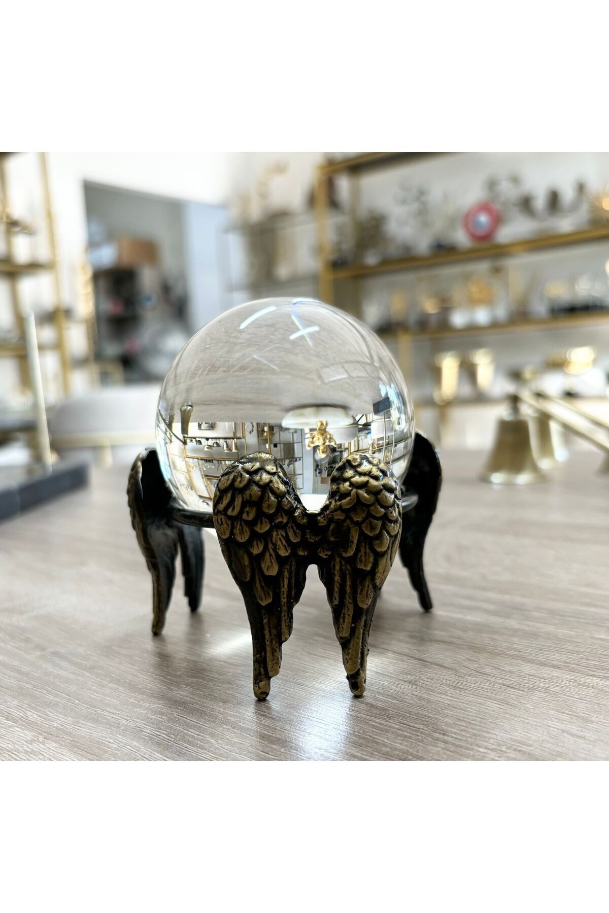 Melek Kanatlı Cam Top-Eskitme (Antik Bronz)