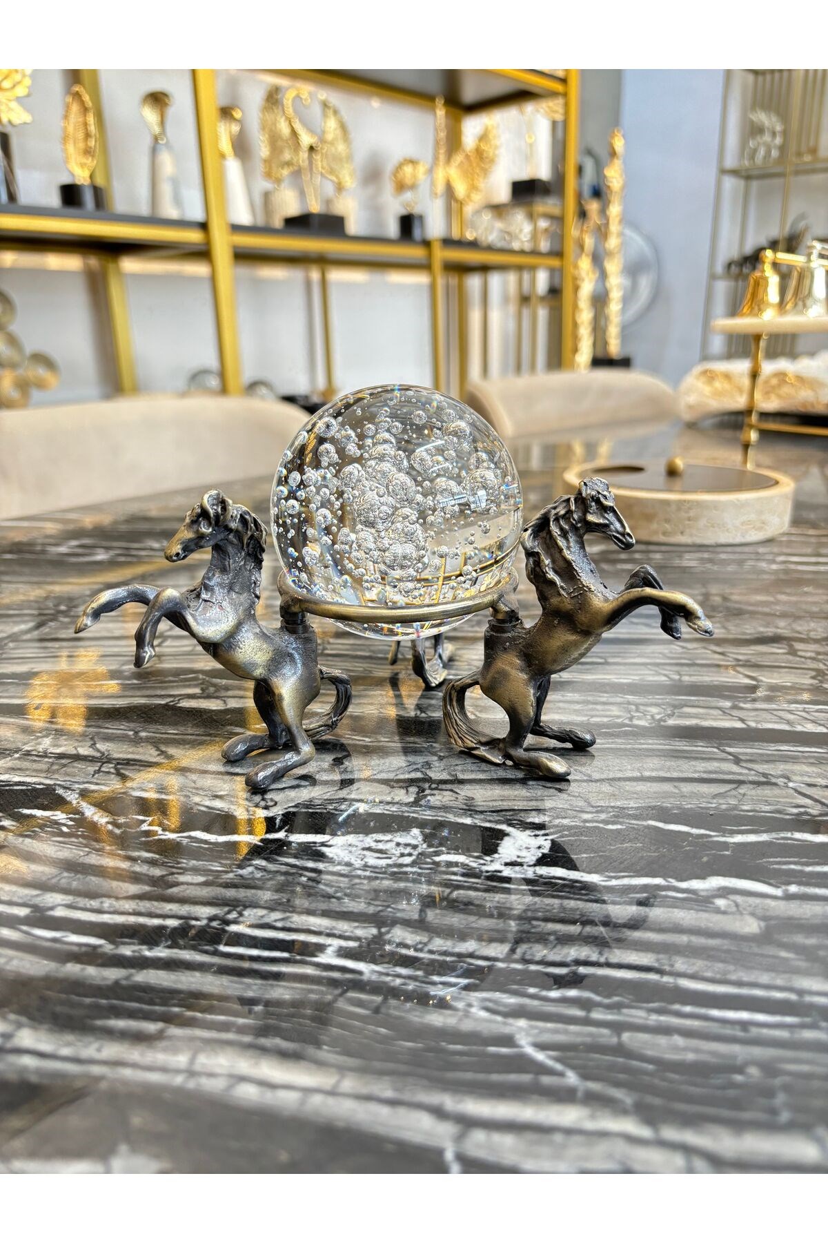 3 ATLI CAM TOP DEKORATİF OBJE-ESKİTME (ANTİK BRONZ)