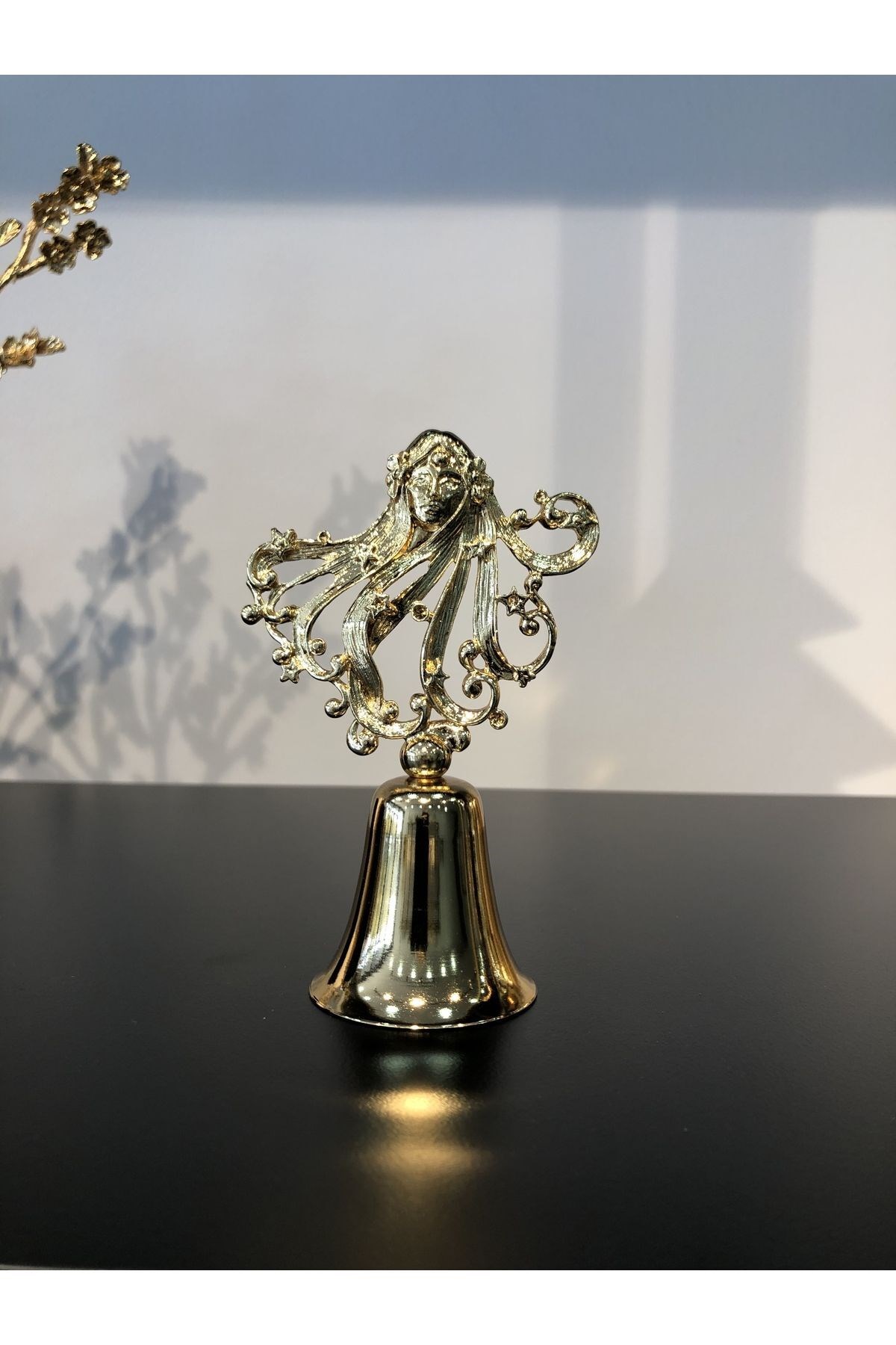 Pirinç Döküm Denizkızı Objeli Metal Çan Mum Söndürücü-gold(ALTIN)