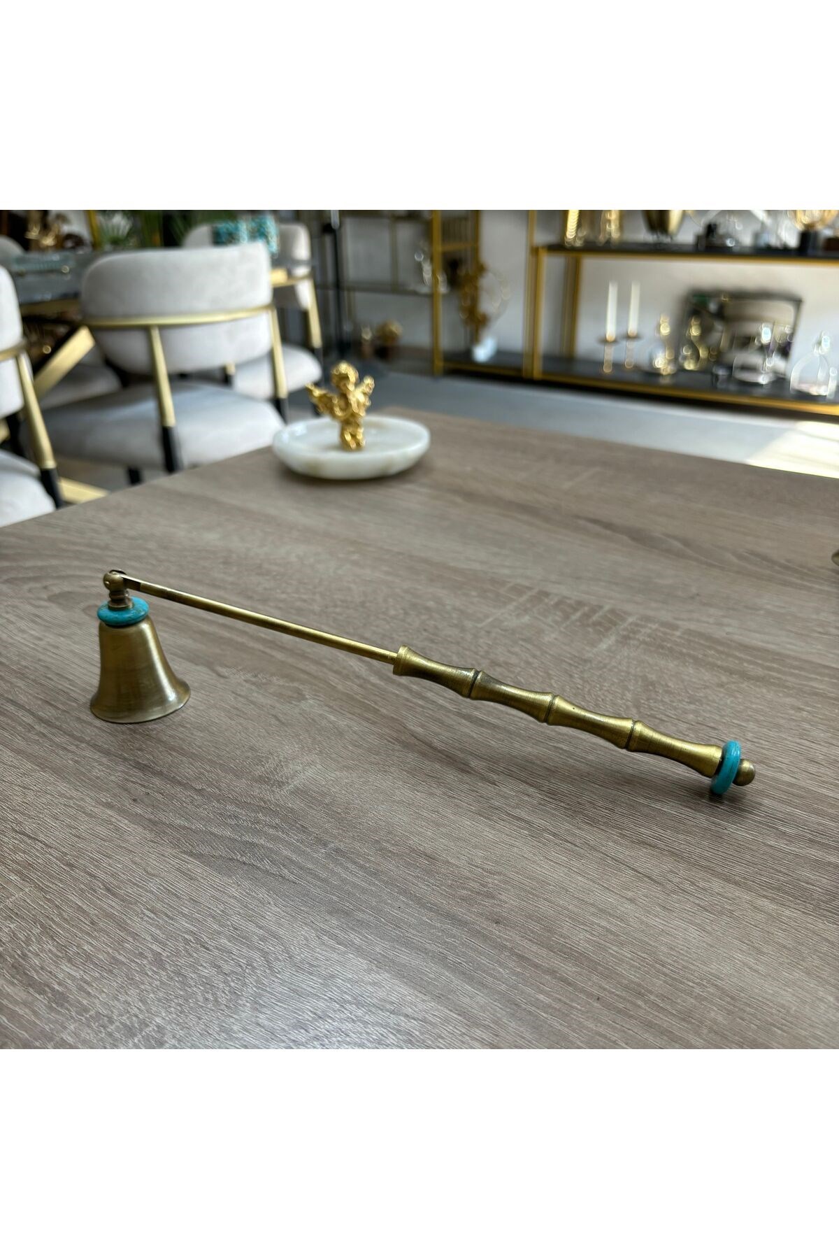 TURKUAZ TAŞLI MUM SÖNDÜRÜCÜ -ESKİTME (ANTİK BRONZ)