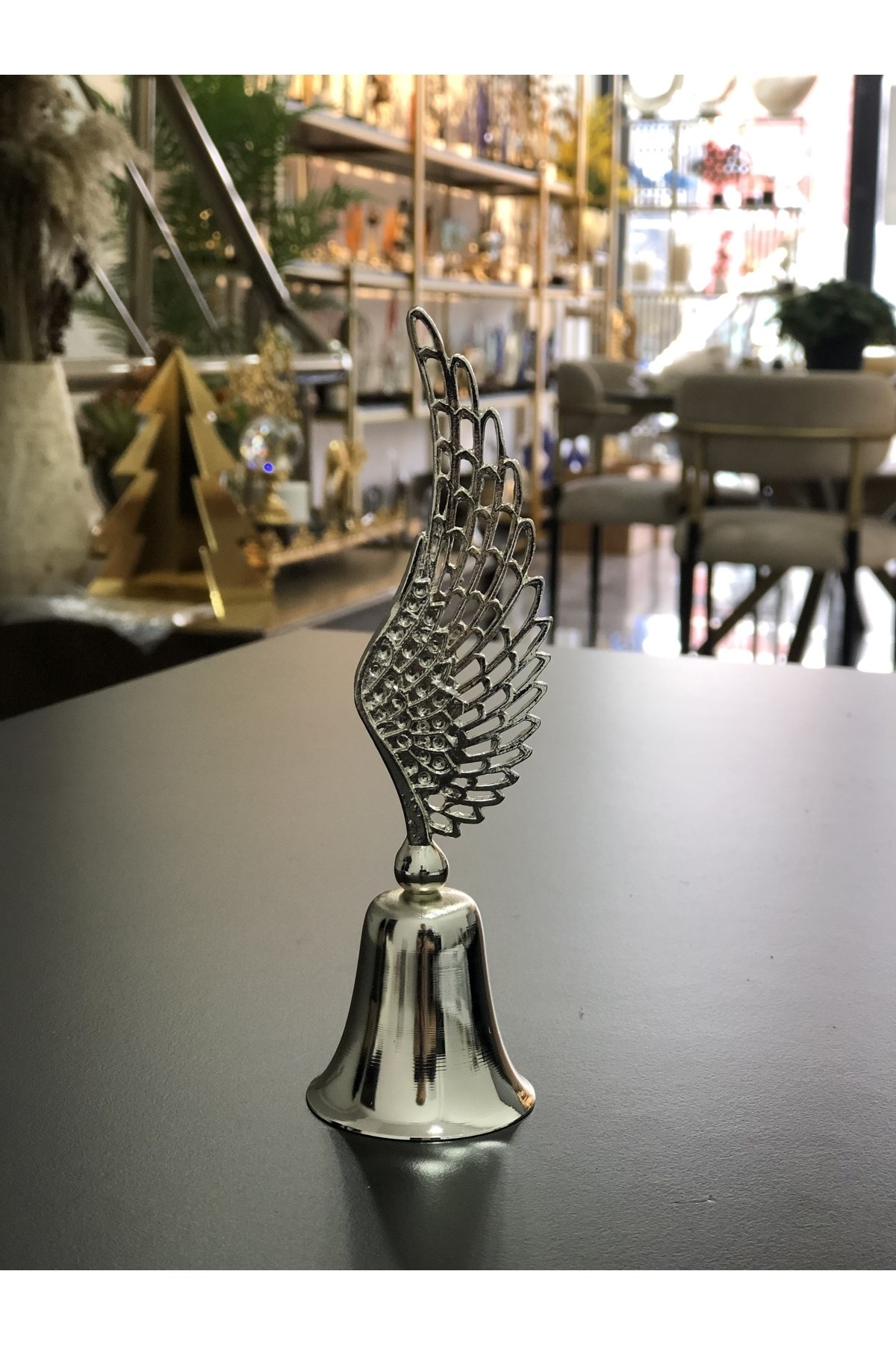 Pirinç Döküm Uzun Melek Kanatlı Metal Çan Mum Söndürücü-gümüş
