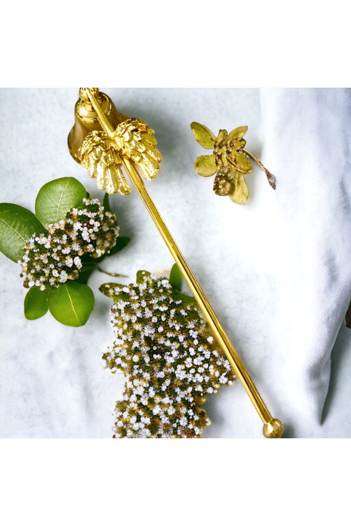 Pirinç Döküm Kapalı Melek Kanatlı Metal Mum Söndürücü-gold(ALTIN)