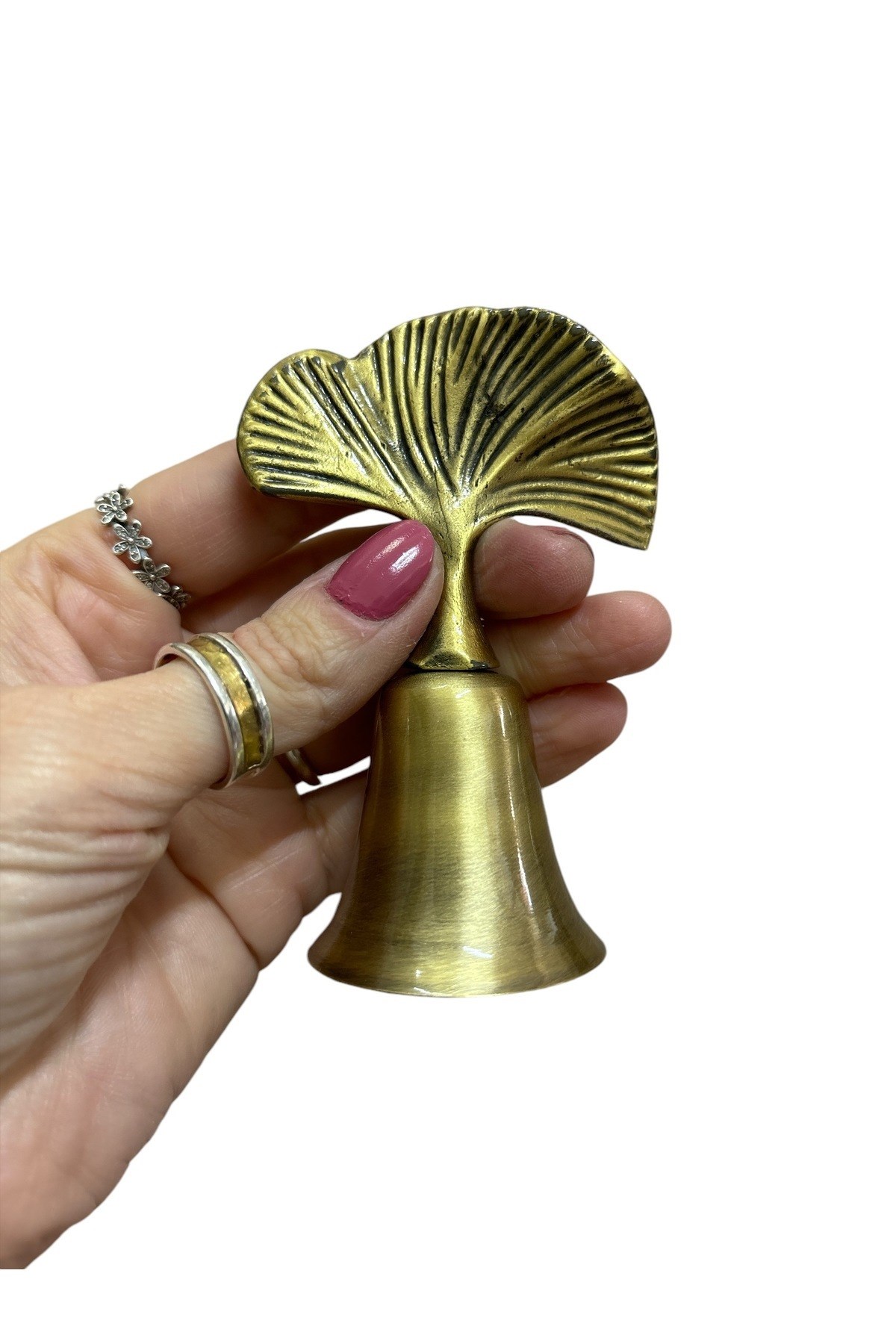 Gingko Yapraklı Metal Çan Mum Söndürücü-Antik (Bronz Eskitme)