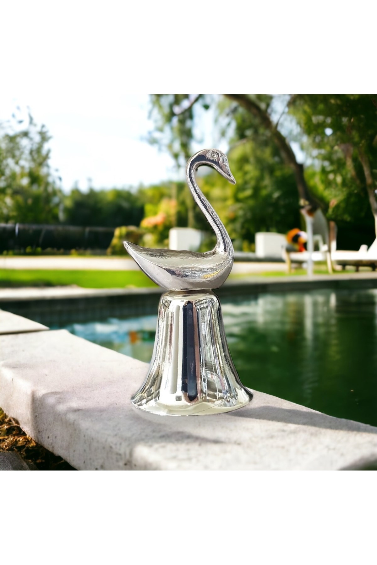 Kuğulu Metal Çan Mum Söndürücü-gümüş