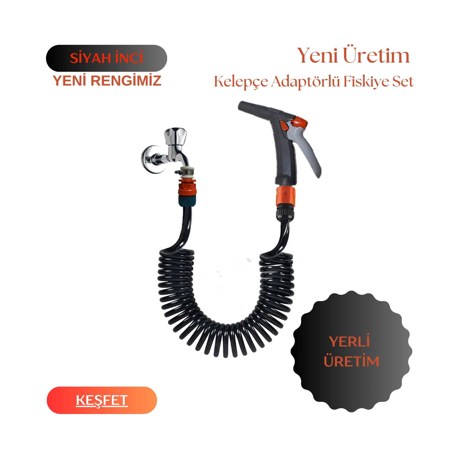 Plasyay Spiral Veranda Balkon Araç Yıkama Bahçe çim çimen çiçek Sulama Hortumu Kelepçe Adaptörlü Fiskiye Başlıklı 3.5 Metre Set