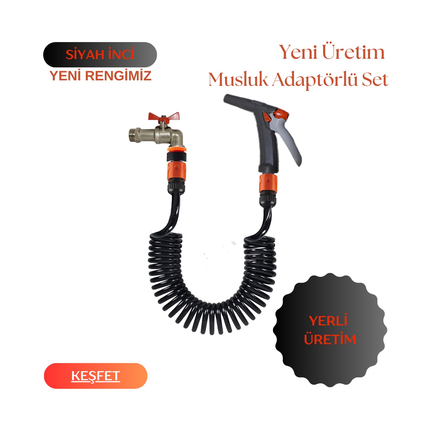 Plasyay Spiral Veranda Balkon Araç Yıkama Bahçe çim çimen çiçek Sulama Hortumu Musluk Adaptörlü Fiskiye Başlıklı 5 Metre Set