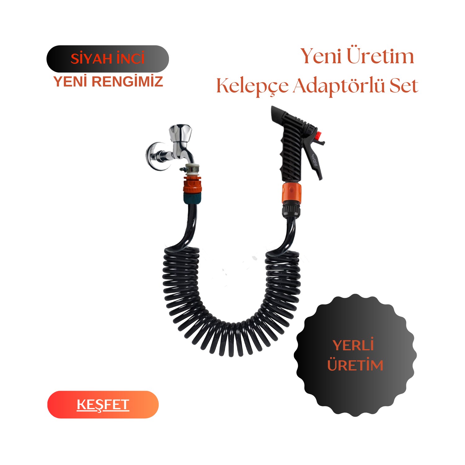 Plasyay Spiral Veranda Balkon Araç Yıkama Bahçe Çim Çimen Çiçek Sulama Hortumu Kelepçe Adaptörlü 3.5 Metre Set